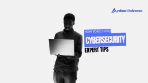 a young cybersecurity expert on a laptop